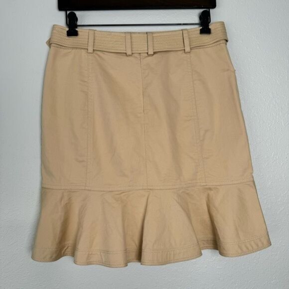 Tory Burch khaki pocket ruffle flare hem belted Dacey skirt 4 - Picture 6 of 11
